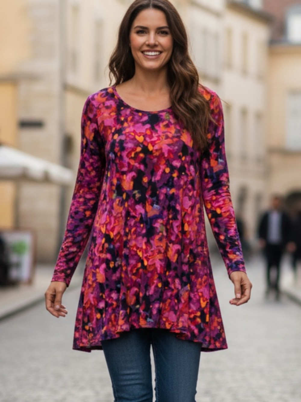 Passport Pink Multi-Color Long Sleeve Swing Tunic